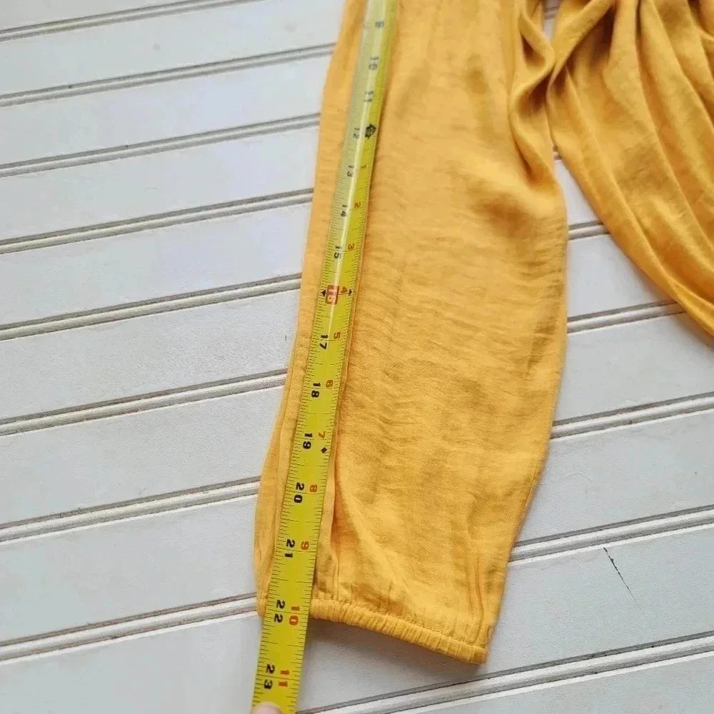 LOFT Top Yellow Silky Feel Puff Sleeve Round Neck Crinkle Fabric Long Sleeve S